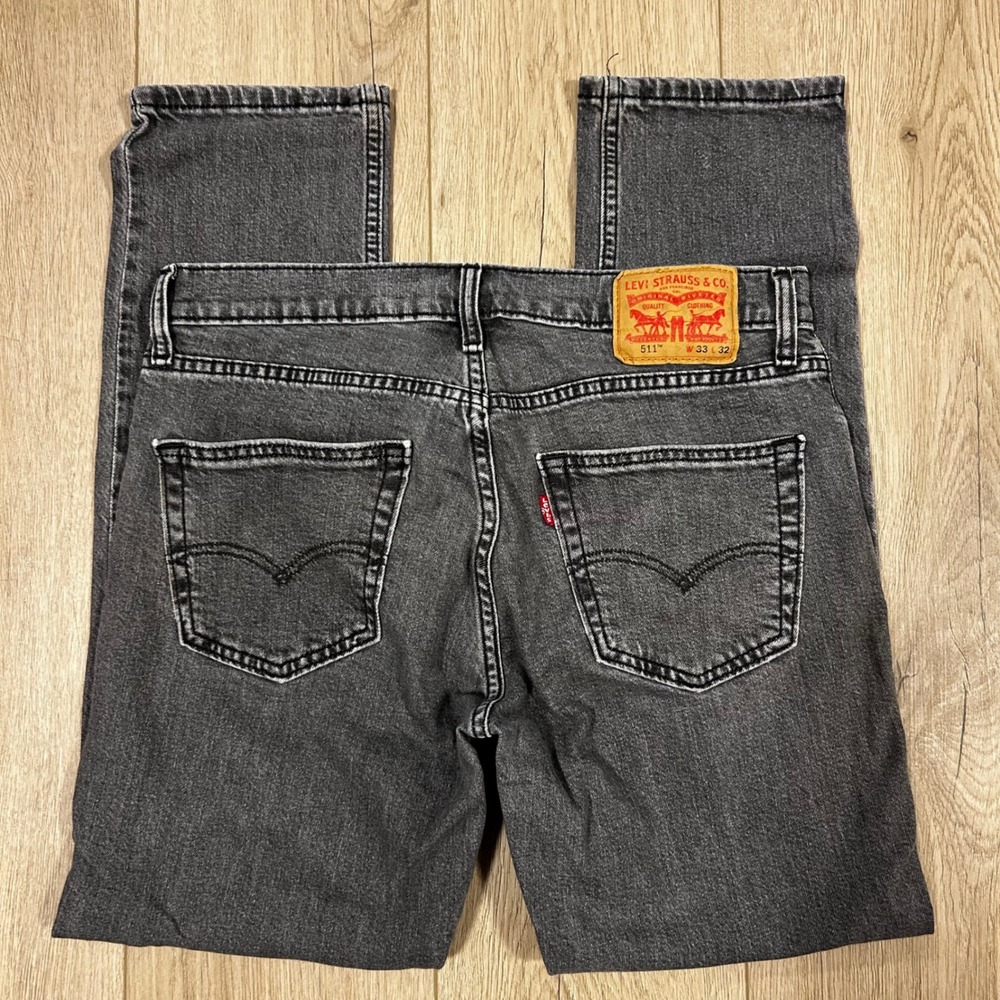 Levis 511 Slim Fit Jeans Mens 33x32 Faded Black WaterLess Denim 04511-4646
